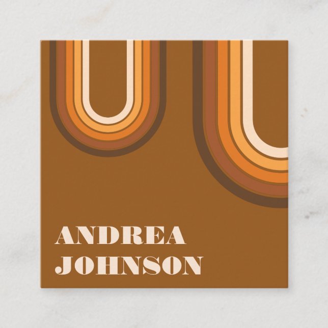 Modern Bold Minimal Typography Retro Boho Rainbow  Square Business Card (Front)