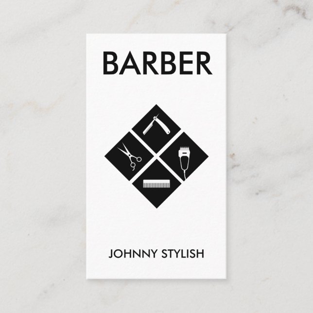 Modern bold minimalist barber  business card (Front)