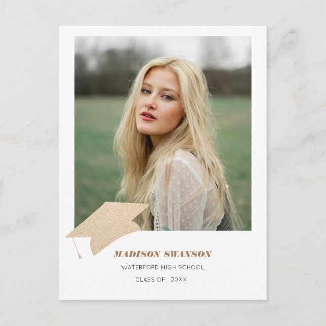 Modern Bold Minimalist Grad Announcement Golden Postcard (Front)