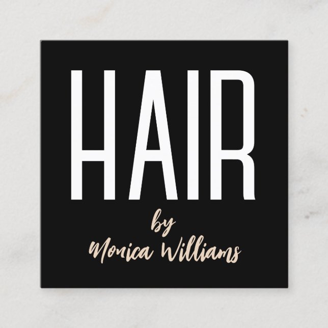 Modern bold minimalist hair salon square business card (Front)