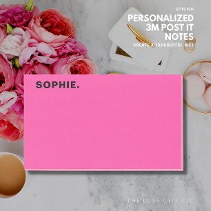Modern Bold Minimalist Hot Pink Personalized Post-it Notes