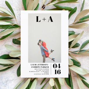 Modern bold  minimalist initials photo wedding invitation