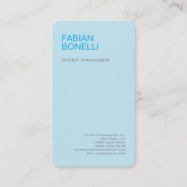 Modern Bold Minimalist Professional Blue Linen Business Card (Front)