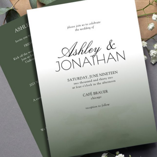 Modern Bold & Minimalist Wedding Green All-in-One Invitation (Creator Uploaded)