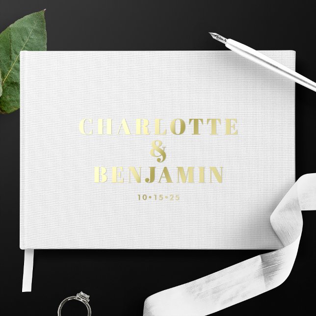 Modern Bold Minimalist White Gold Wedding Guest Book (Creator Uploaded)
