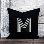 Modern Bold Monogram | Black and Grey Cushion<br><div class="desc">This modern and stylish pillow features your monogram in a trendy,  grey striped,  disco-style typography initial on a dark,  black background. A cool and elegant look that anyone would love.</div>