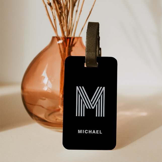 Modern Bold Monogram | Black and Grey Luggage Tag (Creator Uploaded)