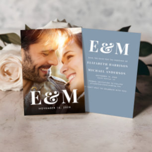 Modern Bold Monogram Initials Photo Dusty Blue Save The Date