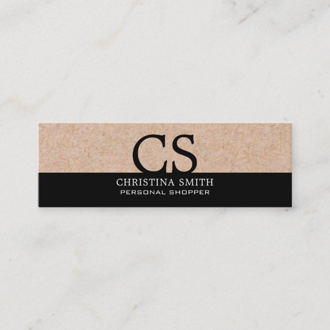 Modern Bold Monogram Kraft-Print Clean B&W Typo Mini Business Card (Front)