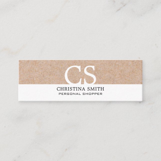 Modern Bold Monogram Kraft Printed Clean White Mini Business Card (Front)