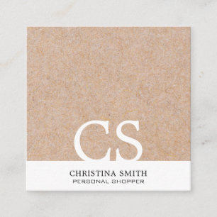 Modern Bold Monogram Kraft Printed Clean White Square Business Card