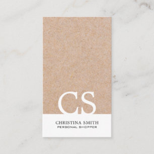 Modern Bold Monogram Kraft Printed White Vertical Business Card