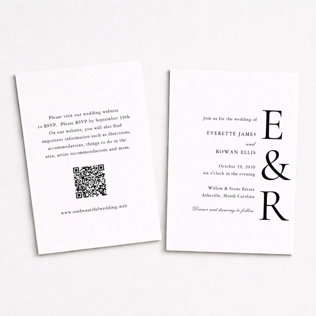 Modern Bold Monogram Minimalist QR Code Wedding Invitation (Creator Uploaded)