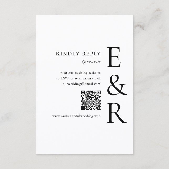 Modern Bold Monogram Minimalist QR Code Wedding RSVP Card (Front)