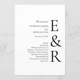 Modern Bold Monogram Minimalist Wedding Programme