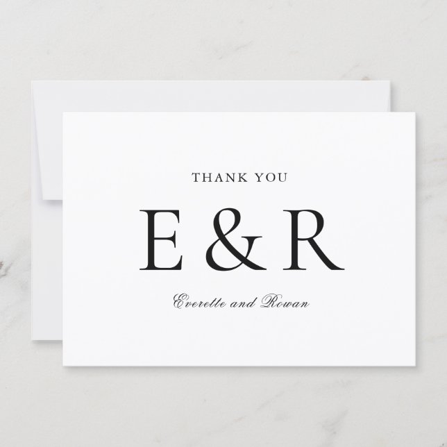 Modern Bold Monogram Minimalist Wedding Thank You Card (Front)