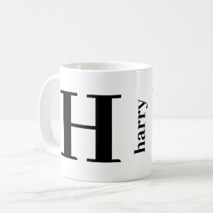 Modern Bold Monogram Name Black White Coffee Mug