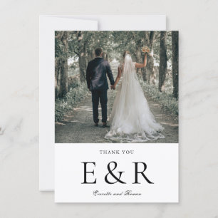 Modern Bold Monogram Photo Minimalist Wedding Thank You Card