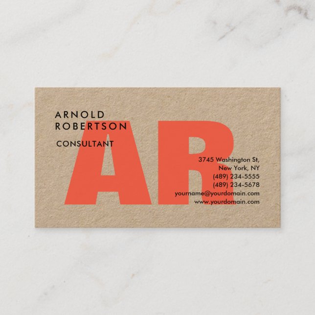 Modern Bold Monogram Plain Trendy Kraft Business Card (Front)