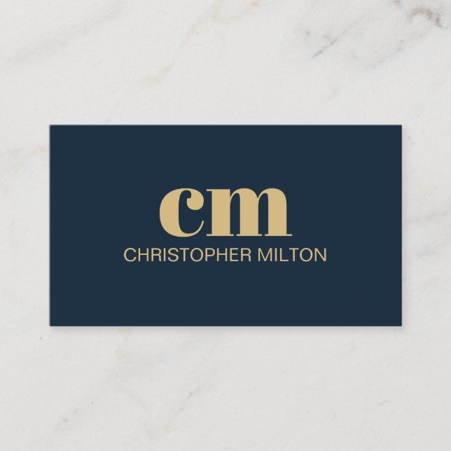 Modern Bold Monogram QR code Navy Blue Consultant Business Card (Front)