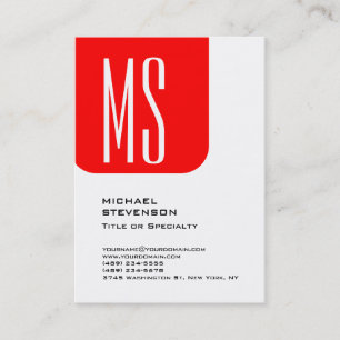 Modern Bold Monogram Red White Professional Business Card