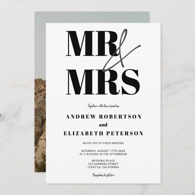 Modern bold Mr Mrs script  photo wedding Invitation (Front/Back)