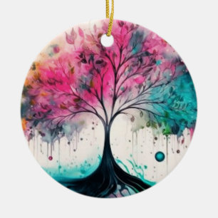 Modern & Bold Mystical Tree (blue, pink, orange) Ceramic Tree Decoration