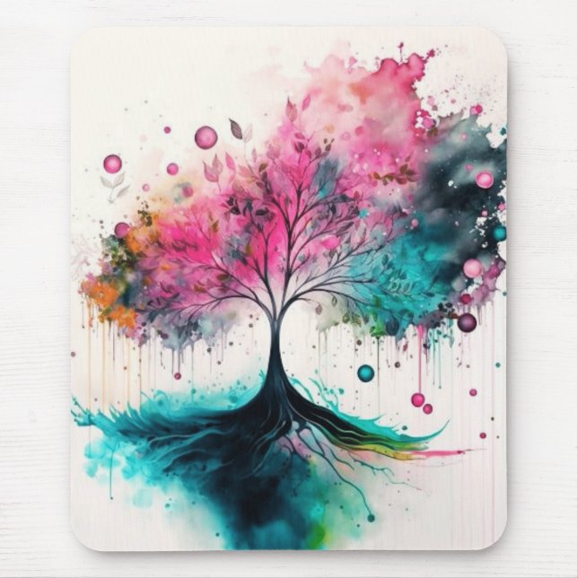 Modern & Bold Mystical Tree (blue, pink, orange) Mouse Mat (Front)