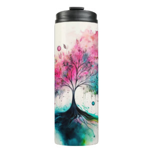 Modern & Bold Mystical Tree (blue, pink, orange) Thermal Tumbler