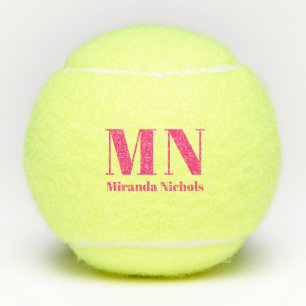 Modern Bold Name and Monogram Costom Color Tennis Balls
