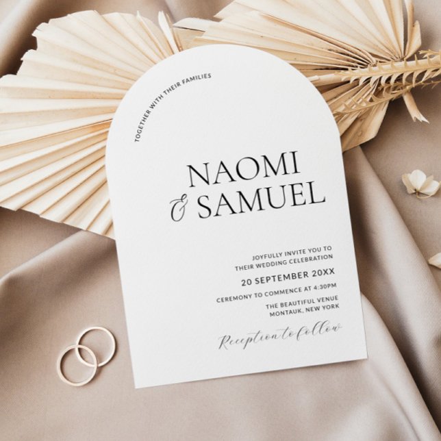 Modern Bold Names Arch Black & White Wedding Invitation (Creator Uploaded)