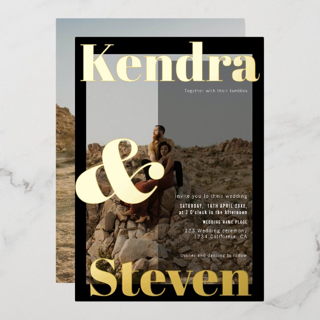 Modern bold names black white photo wedding (Front/Back)