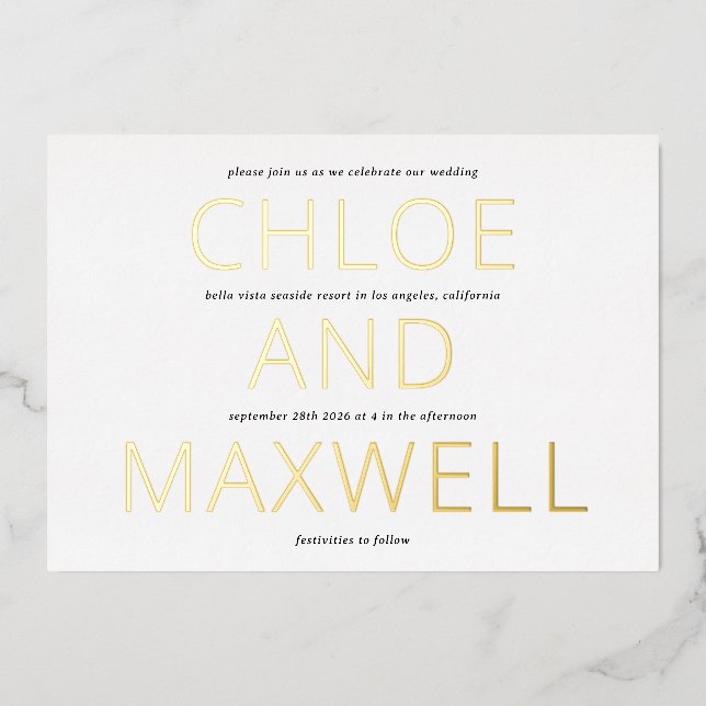 Modern Bold Names Minimialist Wedding Invite (Front)