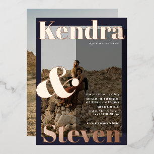 Modern bold names navy blue photo wedding