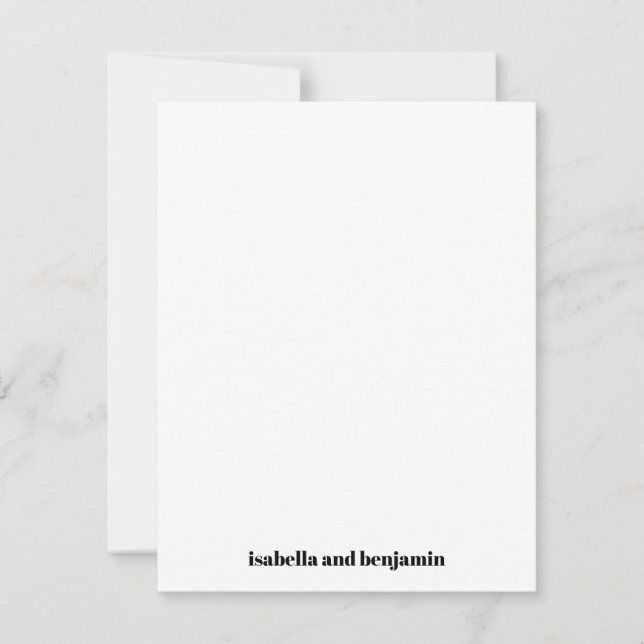 Modern Bold Names on Bottom White Vertical Wedding Thank You Card (Front)