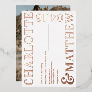 Modern bold names white photo wedding rose gold