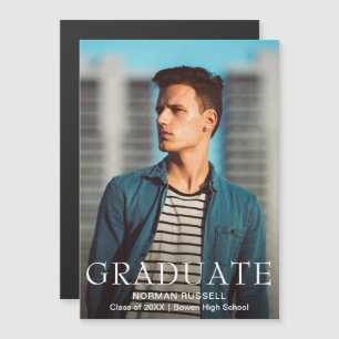 Modern Bold Navy Blue Boy Photo Graduation Magnetic Invitation