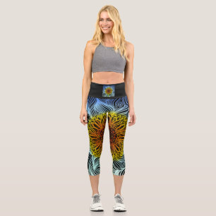 Modern bold neon sunflower  capri leggings