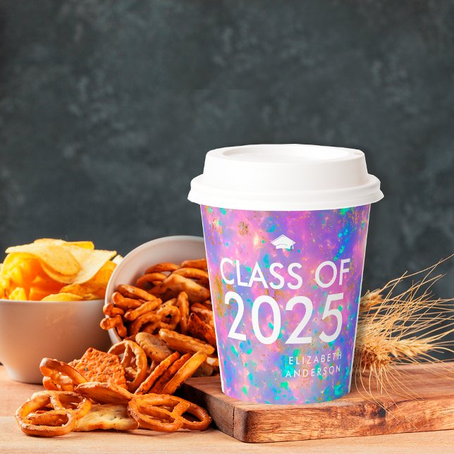 Modern Bold Opal Personalised Graduation Party Paper Cups (Creator Uploaded)