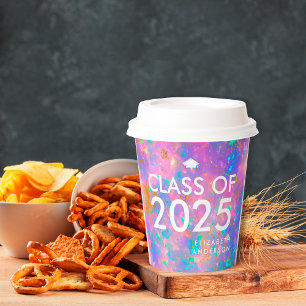 Modern Bold Opal Personalized Graduation Party Paper Cups