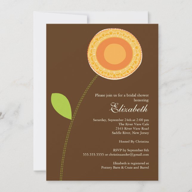 Modern Bold Orange Bloom Bridal Shower Invitation (Front)