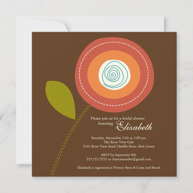 Modern Bold Orange Bloom Bridal Shower Invitation (Front)