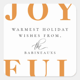 Modern Bold Orange JOYFUL Holiday Square Sticker