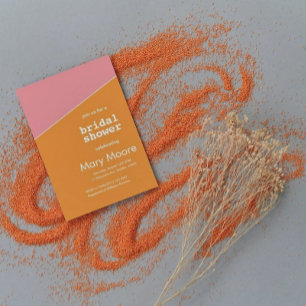 Modern Bold Orange Pink Geometric Bridal Shower Invitation
