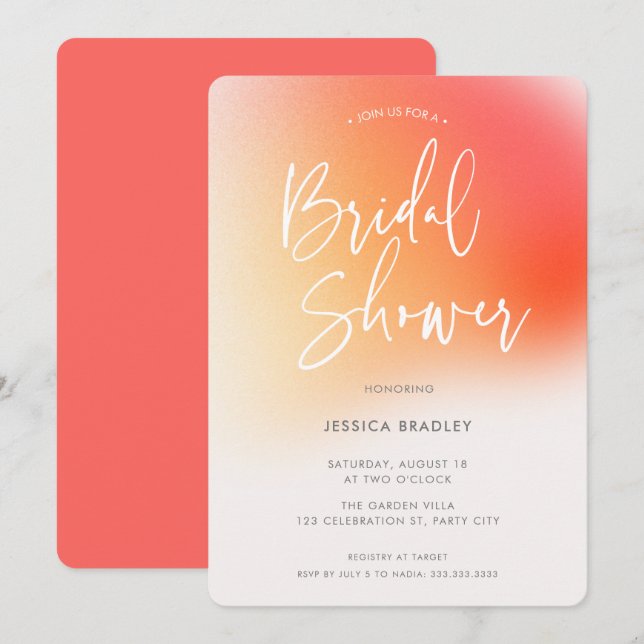 Modern Bold Orange Pink Gradient Bridal Shower Invitation (Front/Back)