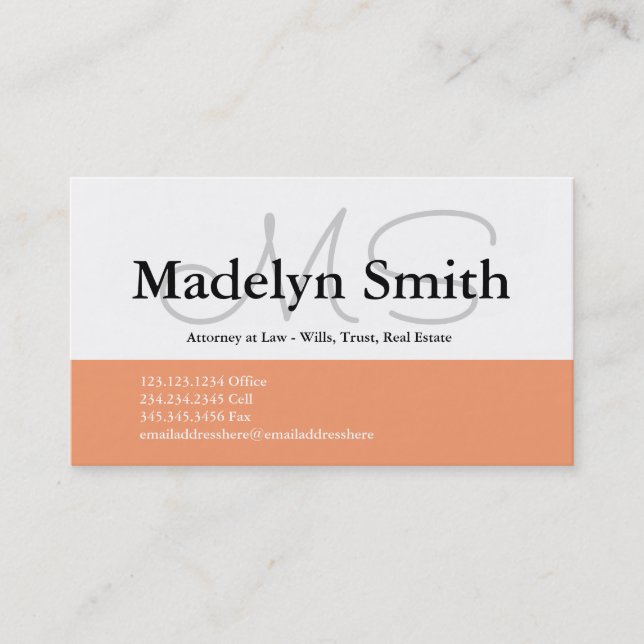 Modern Bold Peach Initials - Business Card (Front)