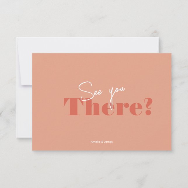 Modern bold Peach Minimalist Wedding RSVP Card (Front)