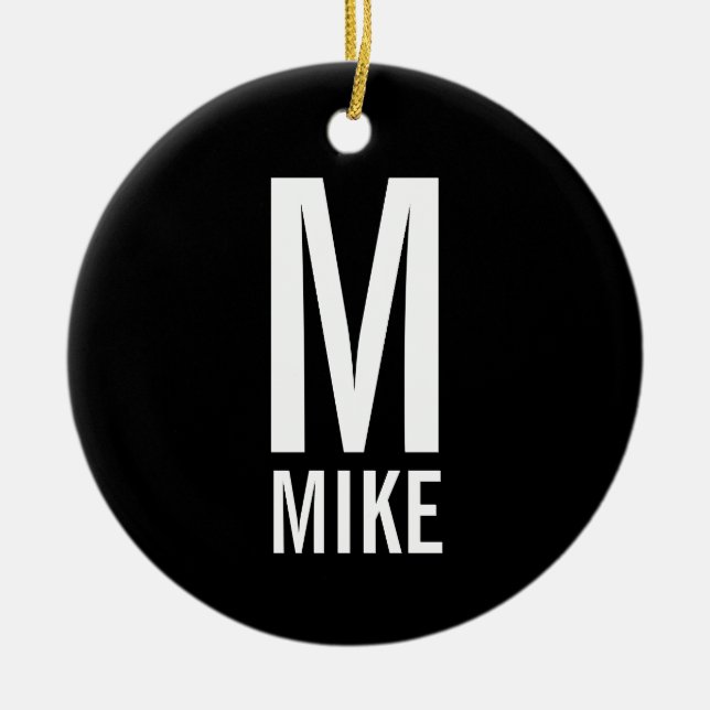 Modern Bold Personalised Monogram and Name Ceramic Tree Decoration (Front)