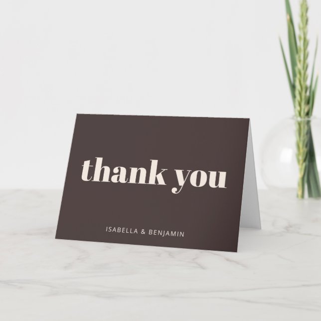 Modern Bold Personalized Wedding Couple Name Brown Thank You Card (Front)