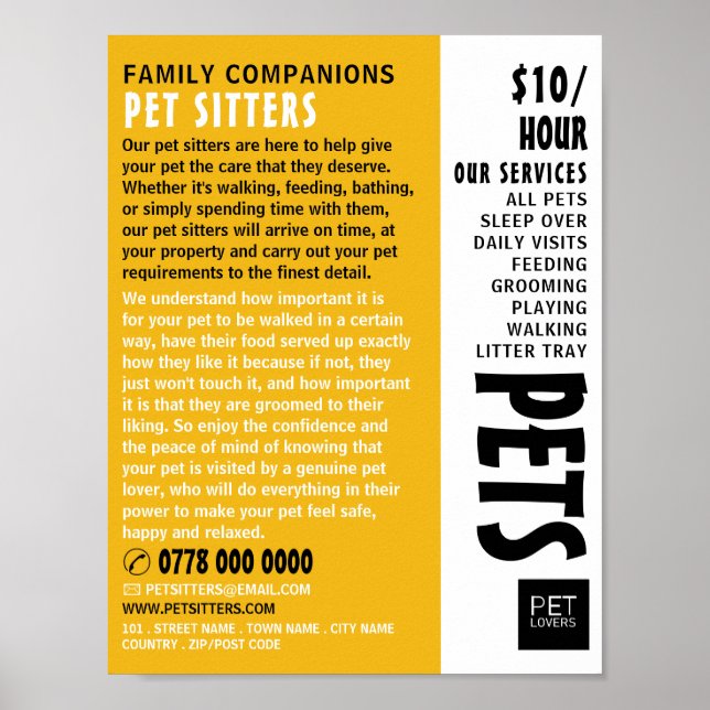 Modern Bold, Pet Sitting Service Advertising Poster (Front)